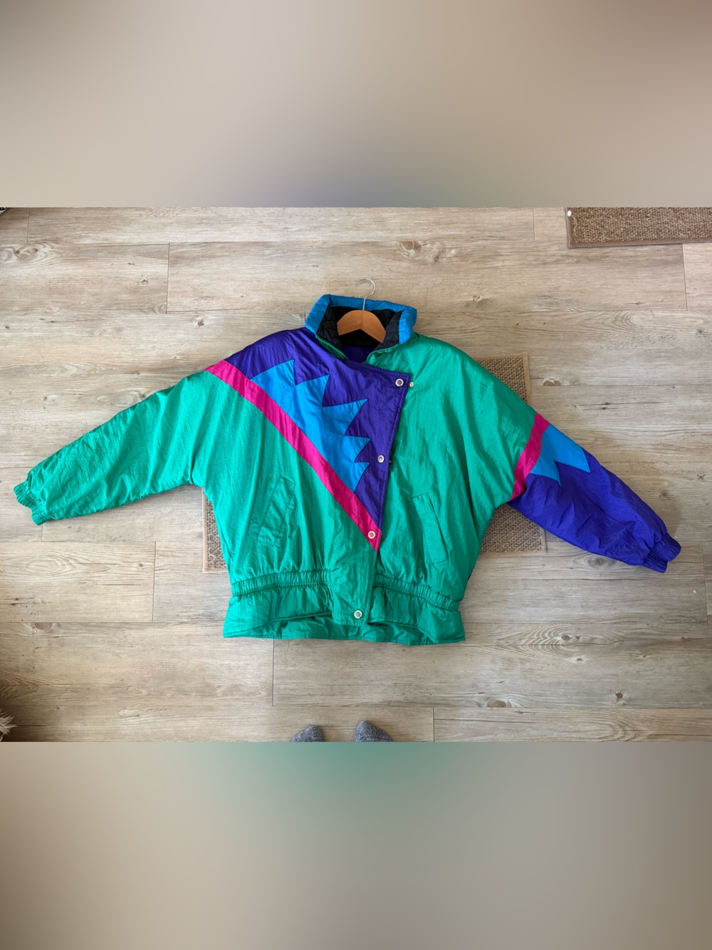 Vintage 80s Andy Johns Ski Jacket puffer - pristine - colorblock teal purple